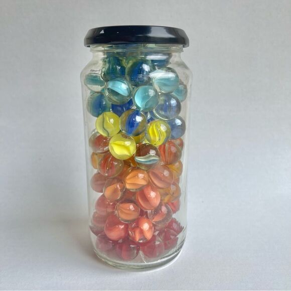 Vintage Multi Color Cat’s Eye Banana Glass Toy Marble  Jar - Picture 2 of 14